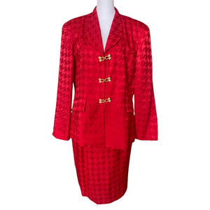 Rare 80's Vintage Christian Dior Red Silk Houndst… - image 1